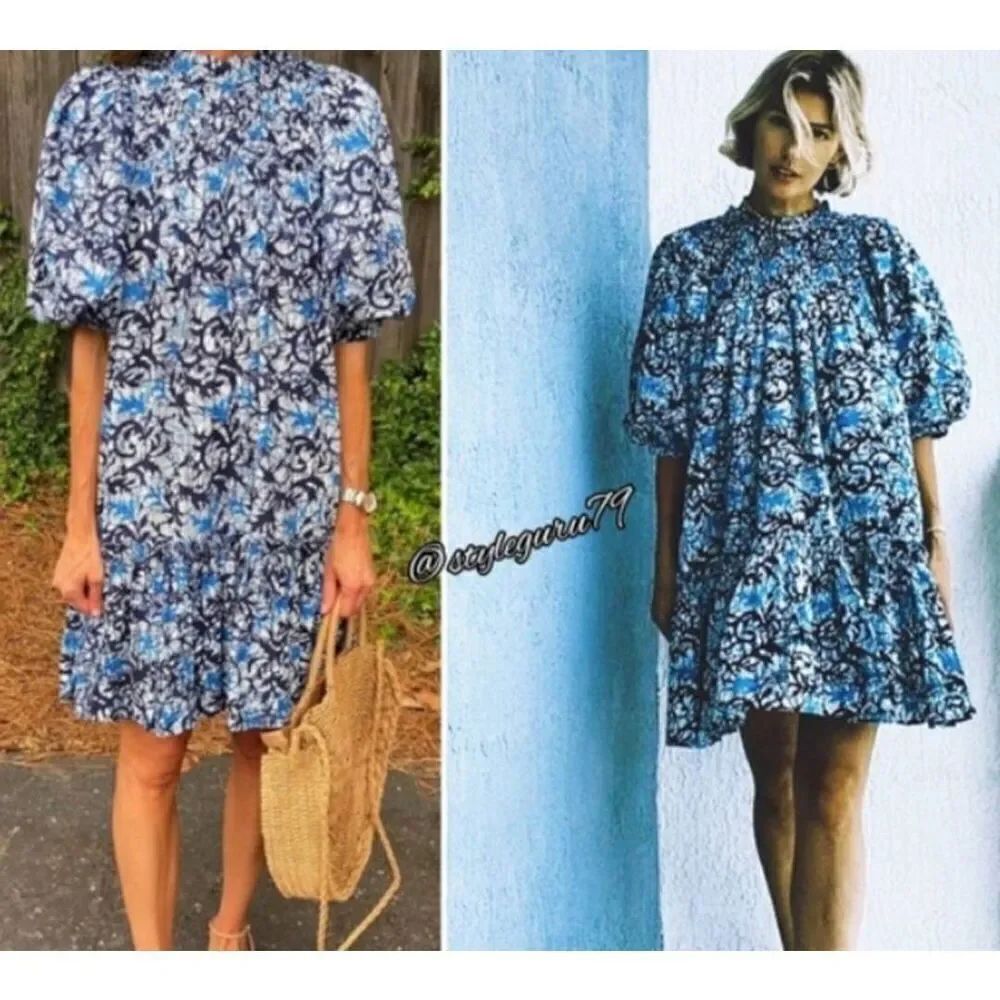 Love the Label Puff Sleeve Andrea Dress in Blue sz Medium